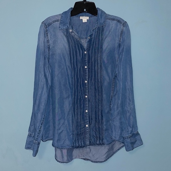 Sundance Tops - Sundance Tessa Chambray Pleated Front Snap Button Long Sleeve Shirt Size Medium